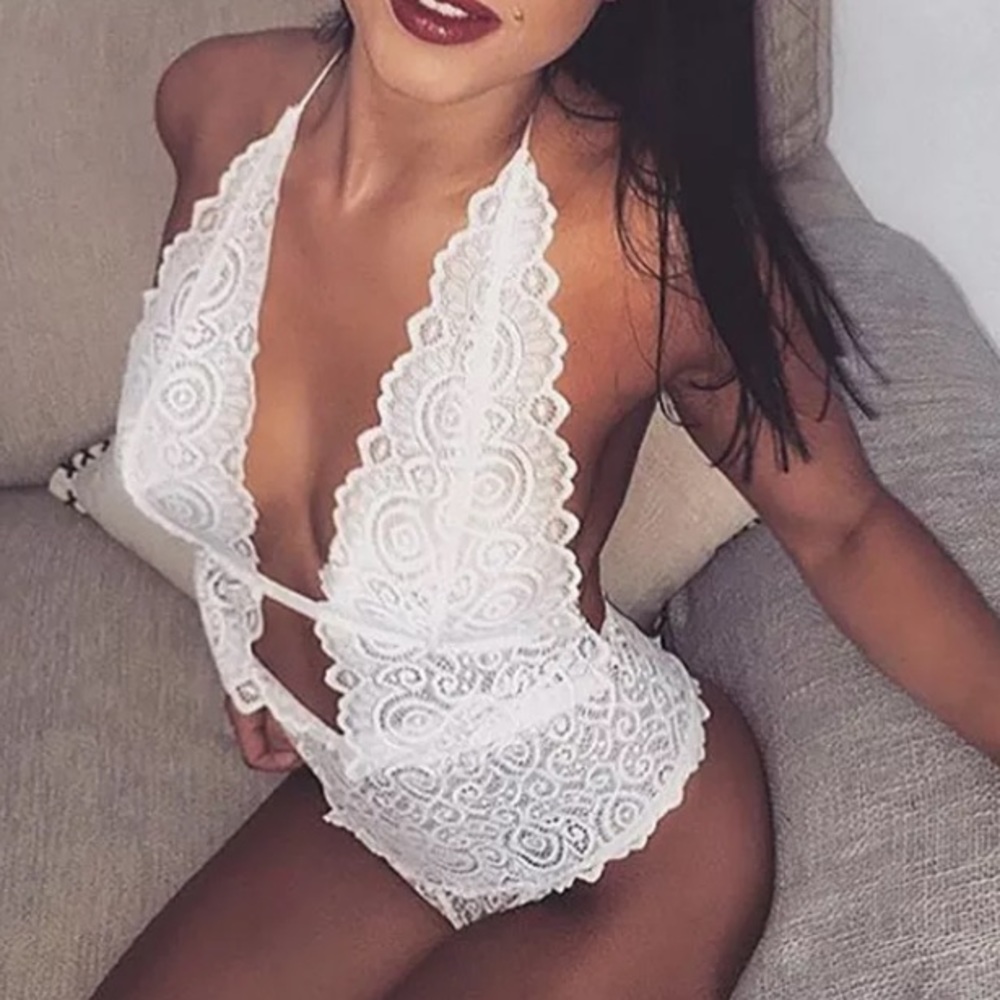 NWT💕White Lace Stretchy Lace Bodysuit Lingerie - Picture 8 of 8