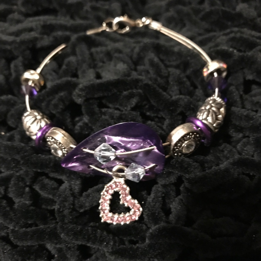 Silver & Purple Guitar Pick Bracelet 🎸