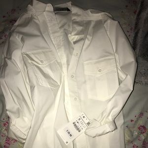 Zara button down white t-shirt