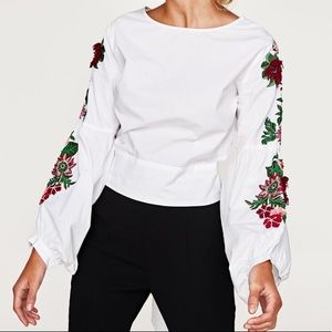 Zara Embroidered Sleeve Top
