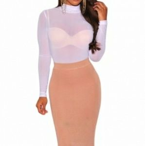 White mesh unlined mock neck bodysuit