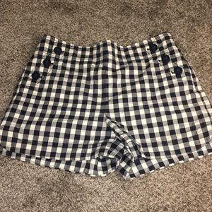 Loft High Waist Gingham Navy Cream Shorts 0
