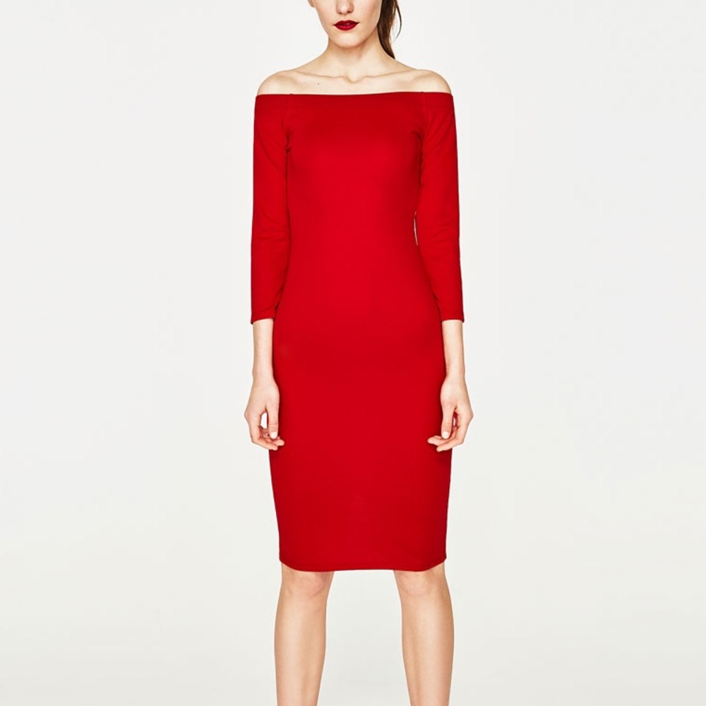 Zara red off the shoulder dress