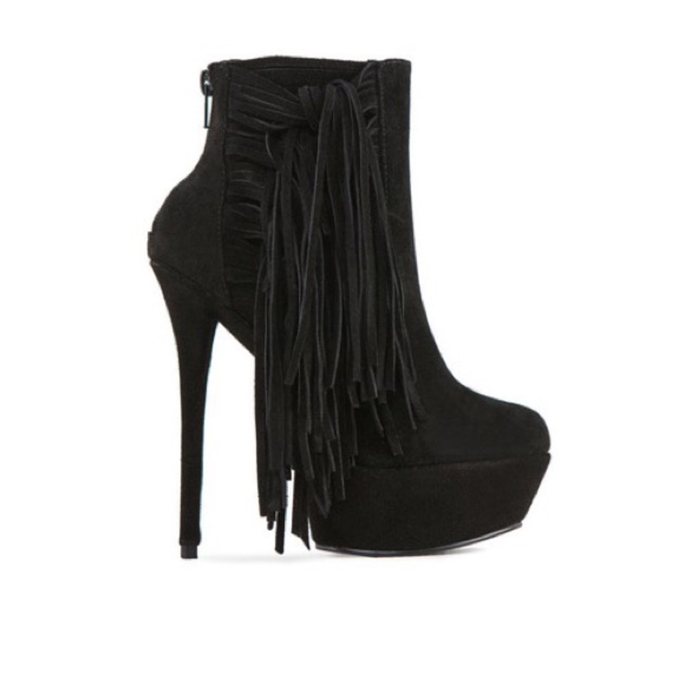 NWOT Black Suede Ankle Booties with side fringe