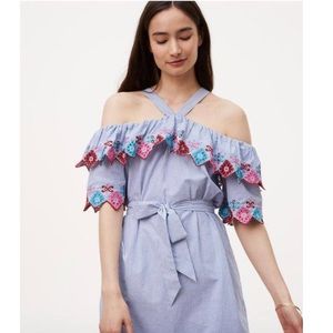 Embroidered cotton off the shoulder dress
