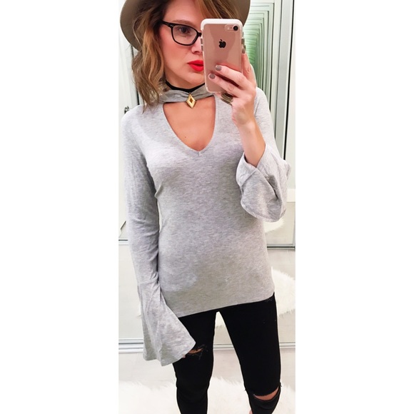 Project Social T Tops - Project Social T Gray Choker V Neck Top