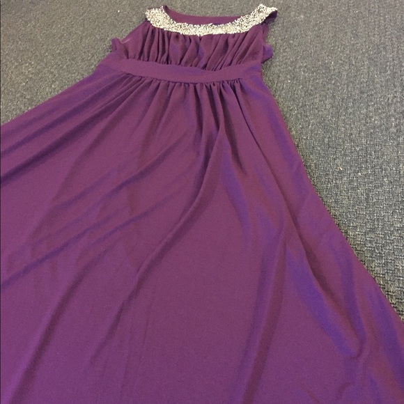Plum Purple Dress - Beaded Empire Waist Dress - Picture 3 of 7
