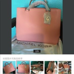 MICHAEL KORS Anabelle Large Leather Tote-Pale Pink