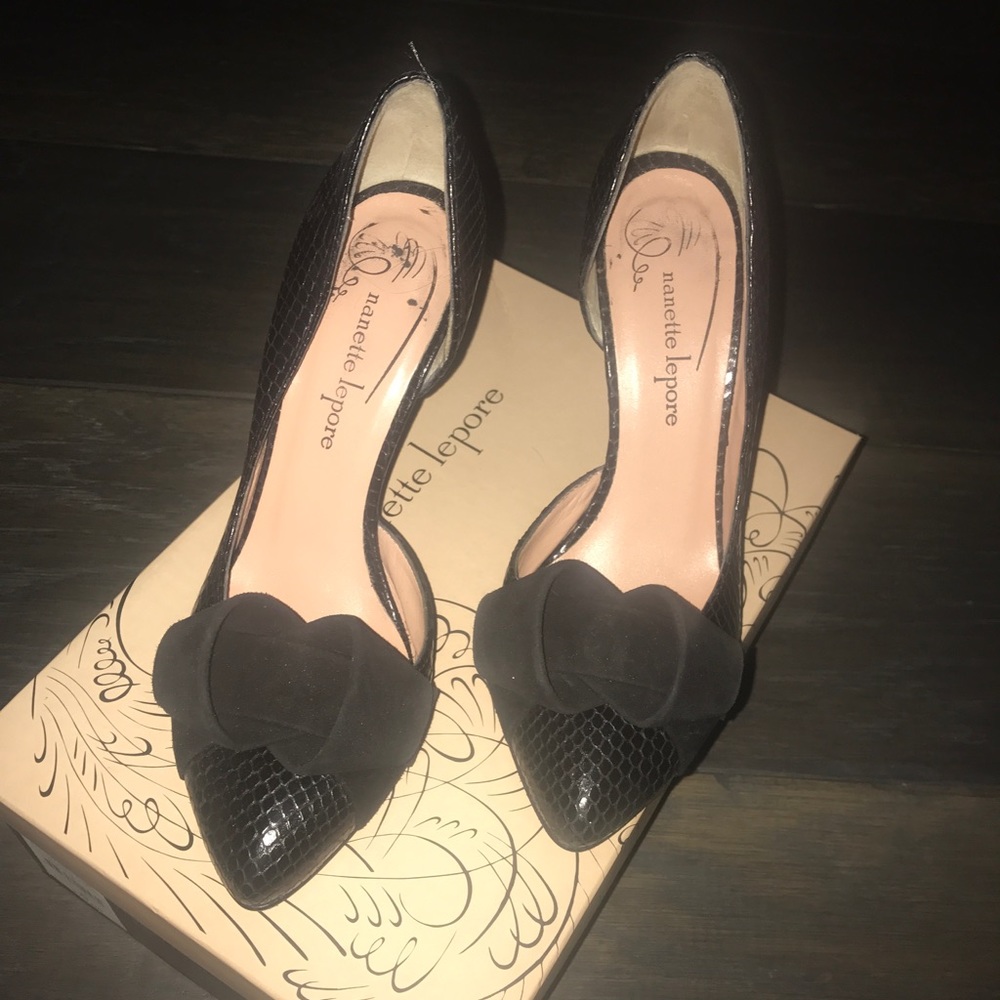 Nanette Lepore Hostess Black Python 4" Heel Sz 6 - image 1