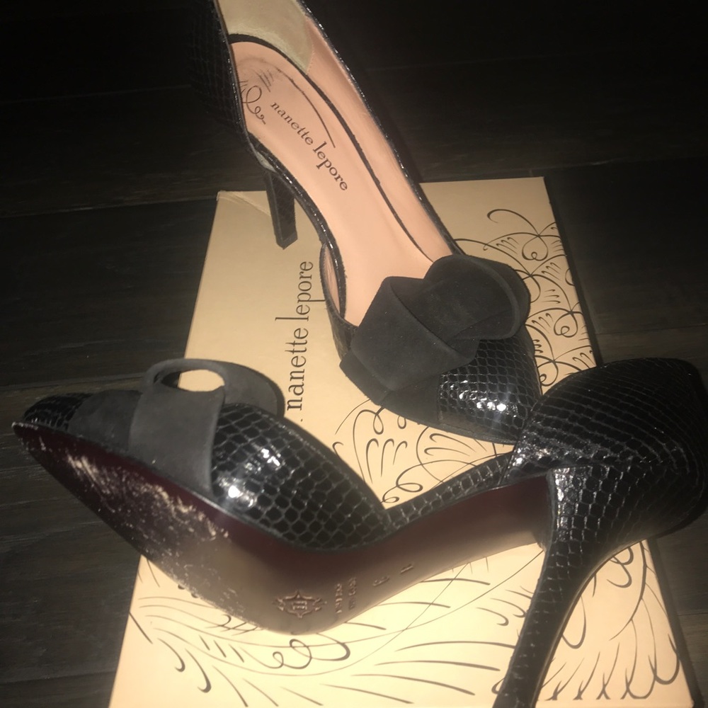 Nanette Lepore Hostess Black Python 4" Heel Sz 6 - image 4