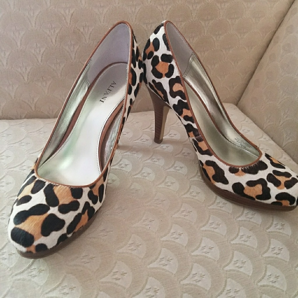 Alfani leopard print cow fur heels