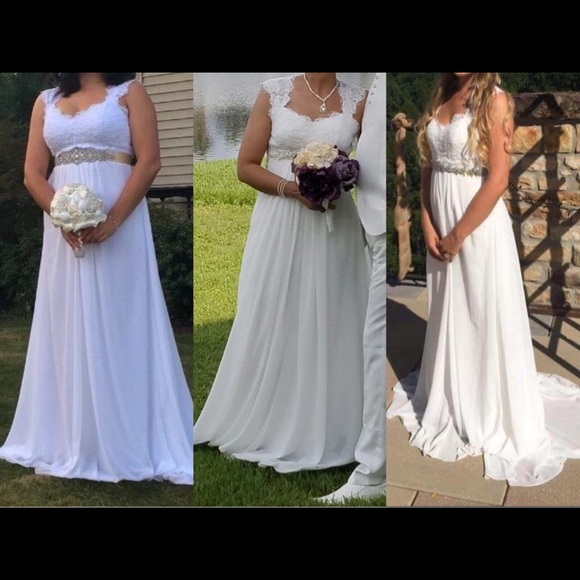 💍HP🔥 Chiffon Flowy Lace Back Wedding Gown, 2-26W - Picture 6 of 8