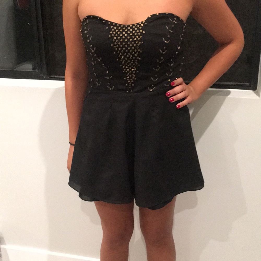 Aqua Black Romper with Gold Beading