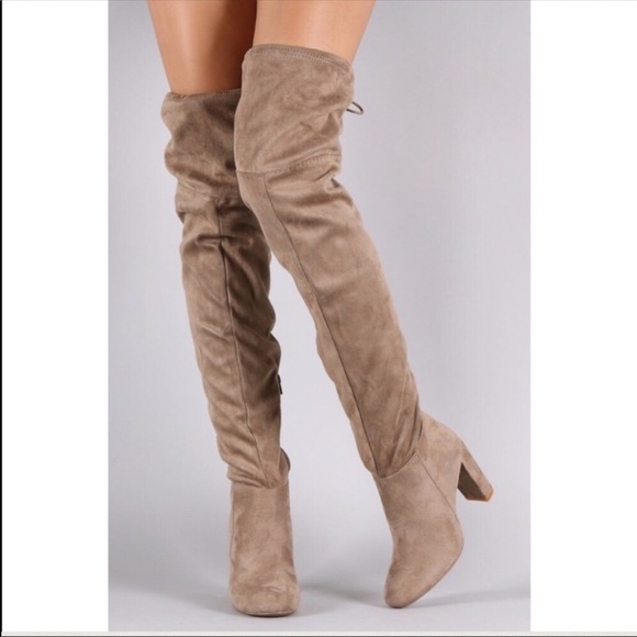 Tassel Back String Chunky Heel Over the Knee Boots - Picture 3 of 6