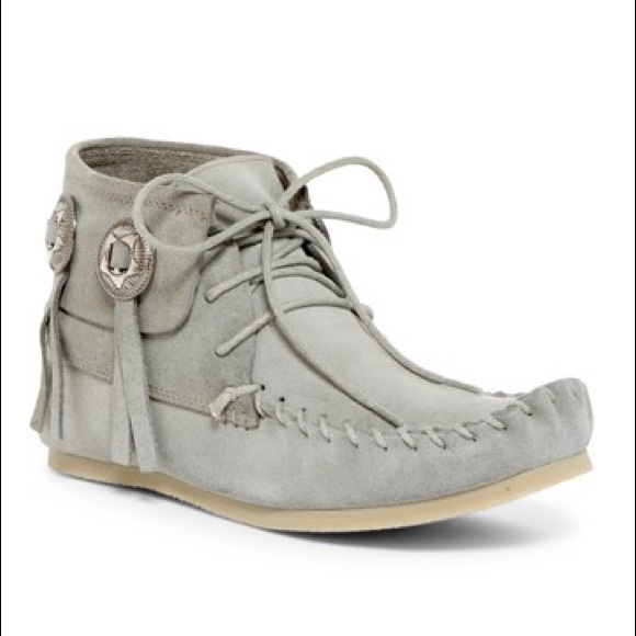NIB Grey Navajo Boho Moccasin Ankle Lace Up Bootie - Picture 3 of 4