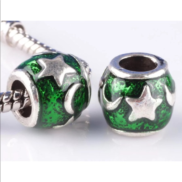 🍒 2PC GREEN MOON STAR BEAD CHARM GEM SILVER DIY CRAFTS JEWELRY GEMSTONE SPACE - Picture 6 of 7