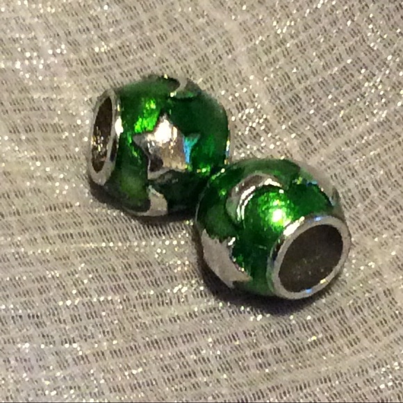 🍒 2PC GREEN MOON STAR BEAD CHARM GEM SILVER DIY CRAFTS JEWELRY GEMSTONE SPACE - Picture 5 of 7