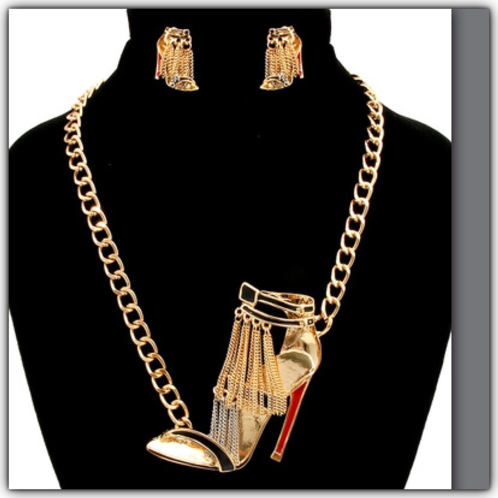 High Heel Pumps Tassel Necklace & Earring Set