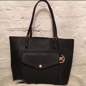 Micheal Kors Black Saffiano Leather Pocket Tote
