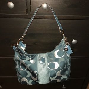 Coach Signature Stripe Teal Purse