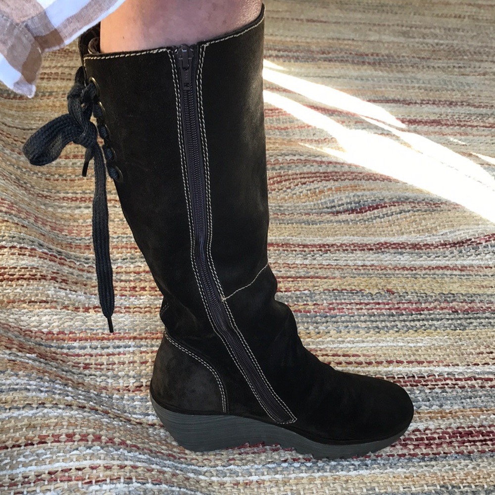 Fly London dark green suede boots 40