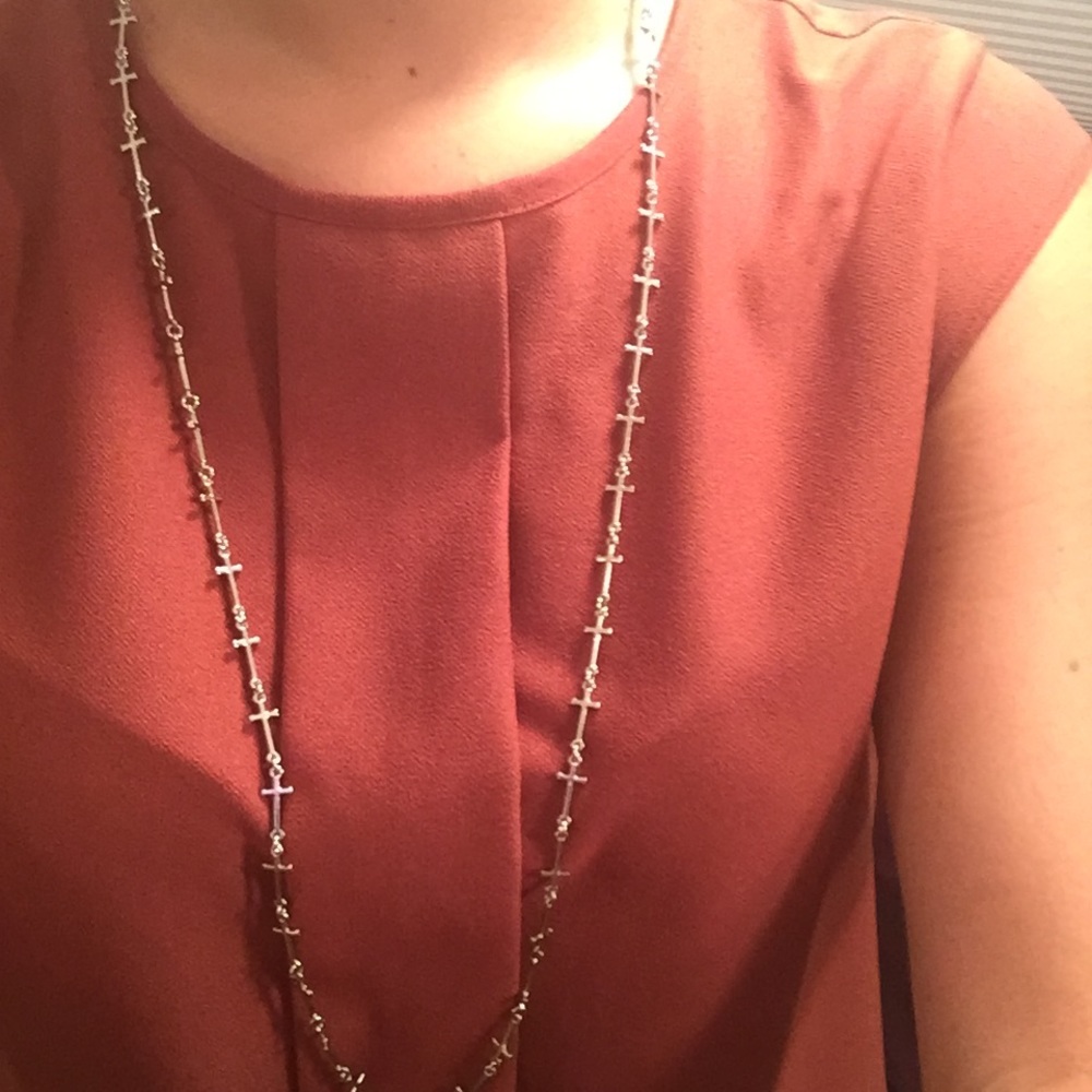 Cross Long Silver Necklace New Never Worm