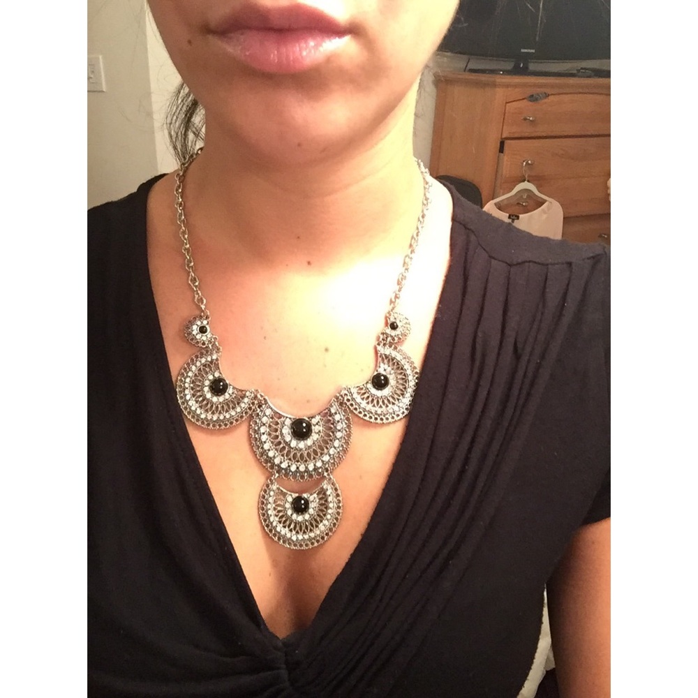 Statement Necklace New - Black and Silver