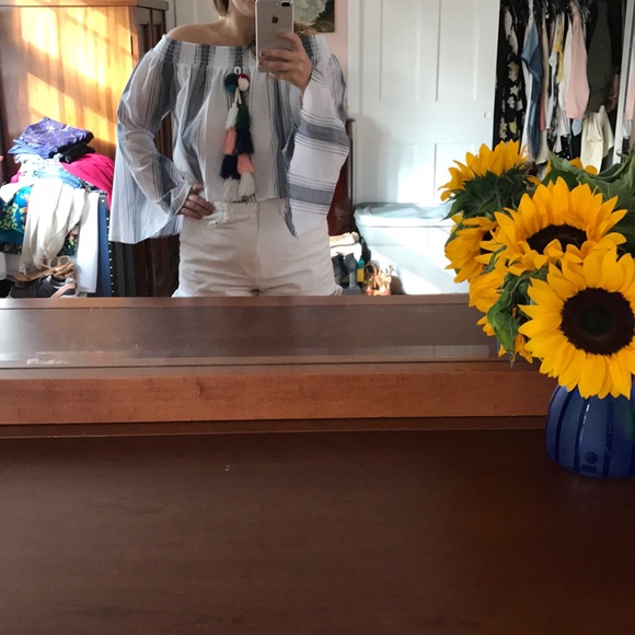 ANTHROPOLOGIE Off the Shoulder Striped Top - Picture 1 of 5