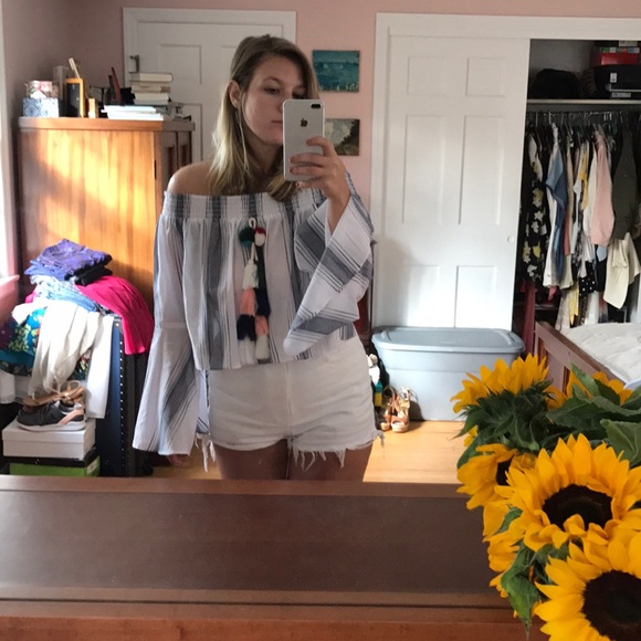 ANTHROPOLOGIE Off the Shoulder Striped Top - Picture 5 of 5