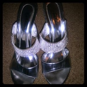 Silver platform bling rhinestone stilletto slide