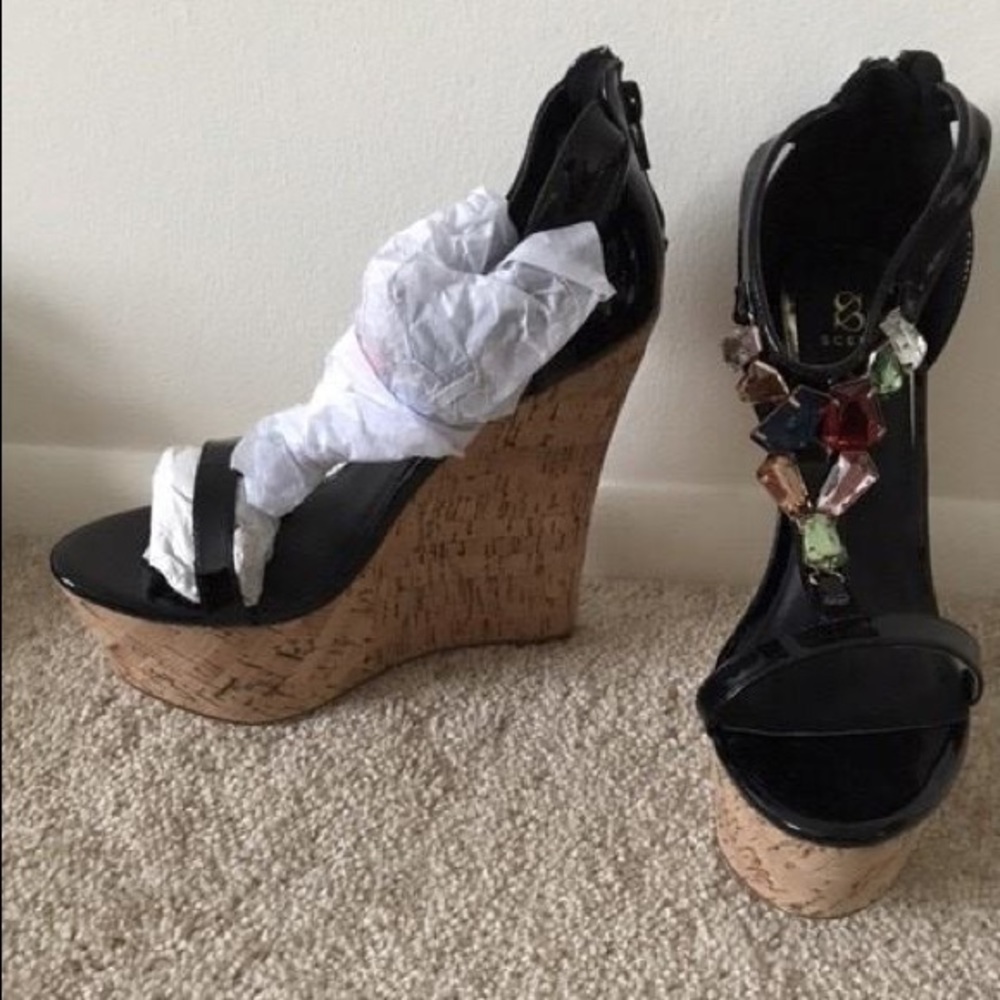 Black Jeweled Wedges
