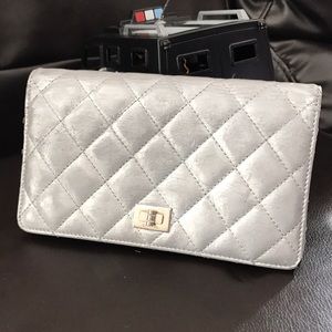 Chanel Distressed Metallic Gray Quilted Wallet Chanel Distressed Metallic Gray Quilted Wallet