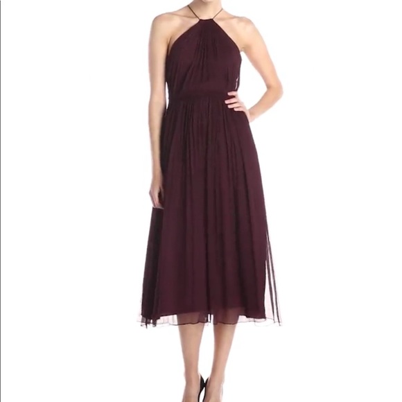 Jill Jill Stuart Plum Midi Pleated Halter Dress - Picture 1 of 8