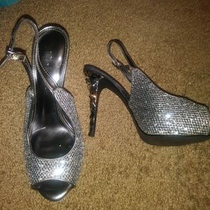 Bling silver sling back metal heel