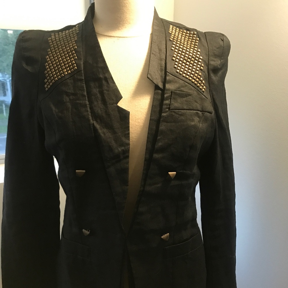 Black linen blazer with gold studded design