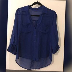 Navy blue sheer button up top