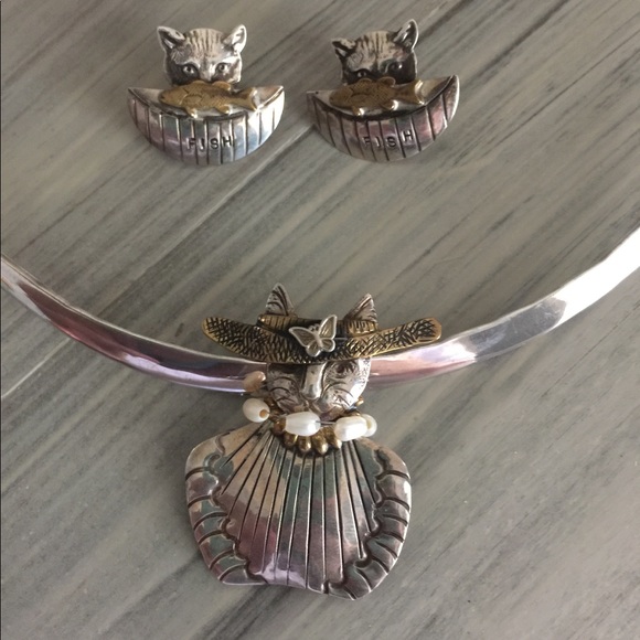 Vintage Jewelry - Gold And Sterling Pendant/Pin, Earrings Vintage Jewelry - Gold And Sterling Pendant/Pin, Earrings