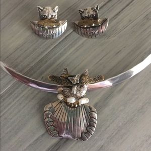 Vintage Jewelry - Gold And Sterling Pendant/Pin, Earrings Vintage Jewelry - Gold And Sterling Pendant/Pin, Earrings