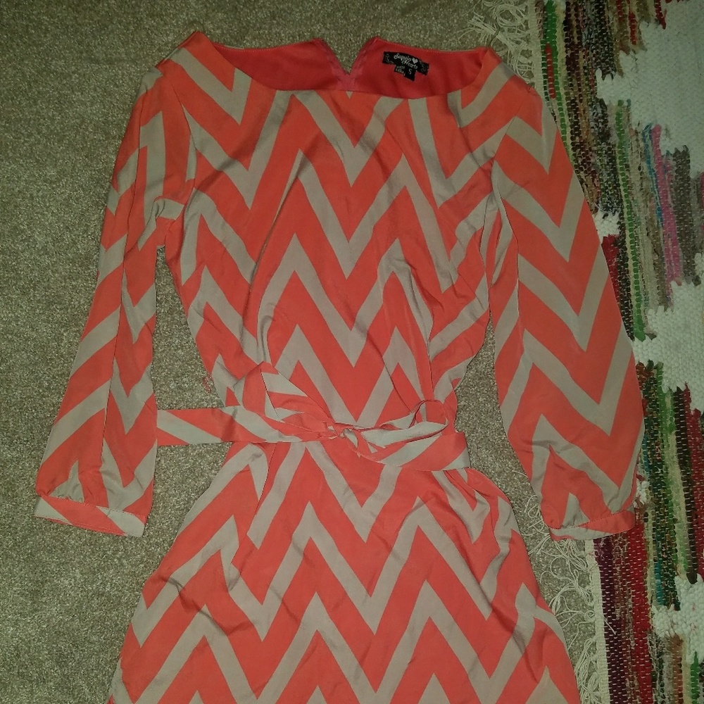 Pink and tan striped longsleeved dress