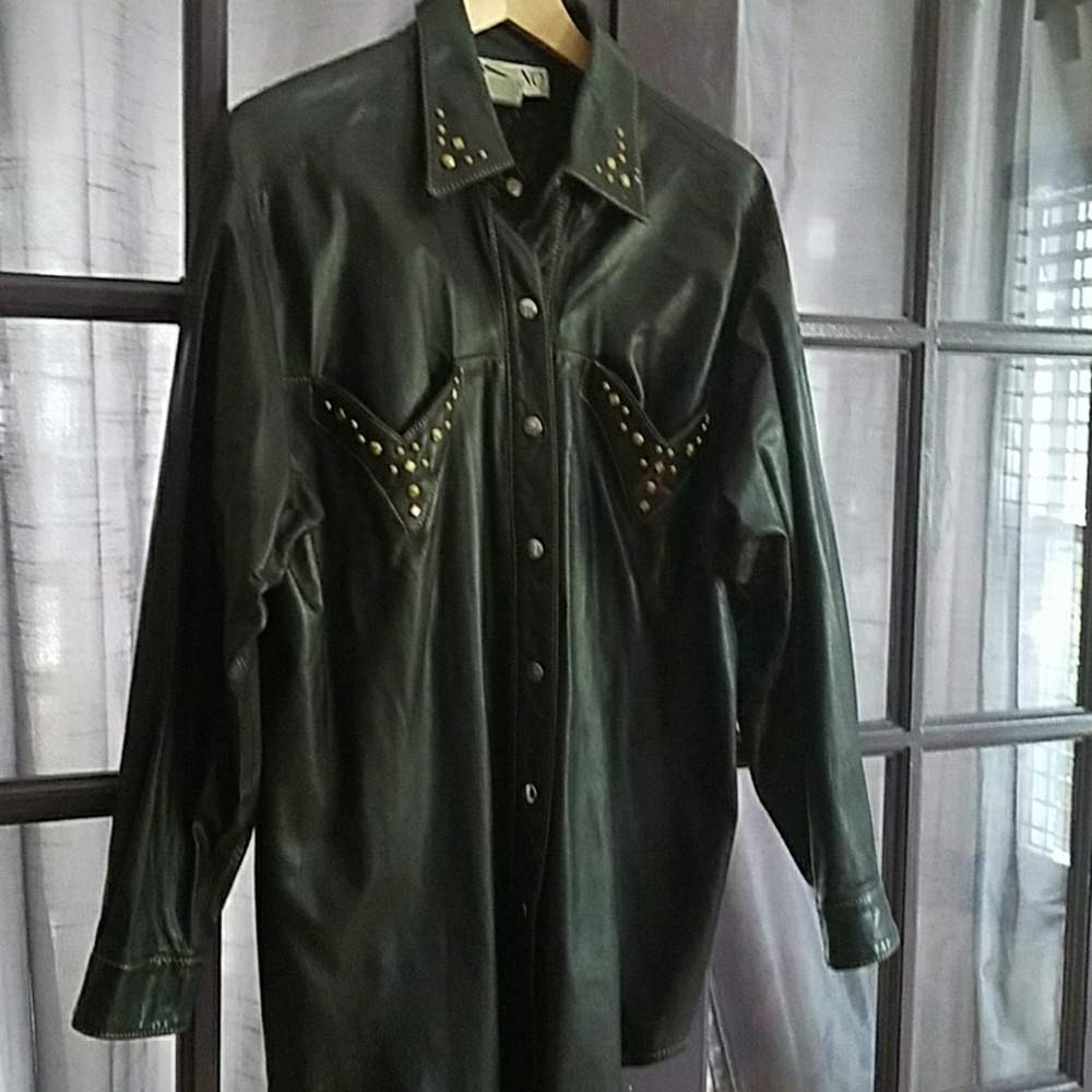 Genuine Leather Denim Western Style Shirt