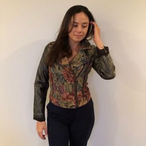Tapestry floral print motorcycle jacket