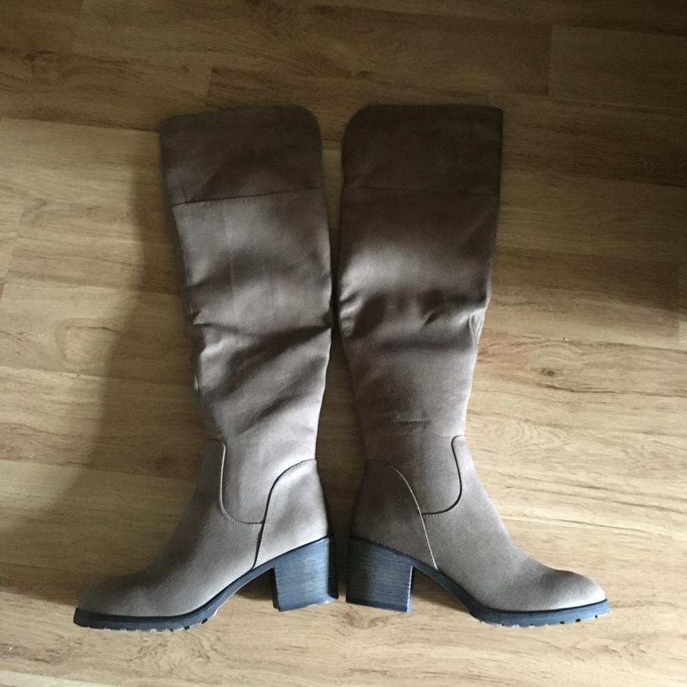 Over the knee light brown boots