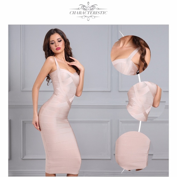Champagne Bodycon Bandage Midi Dress - Picture 4 of 6