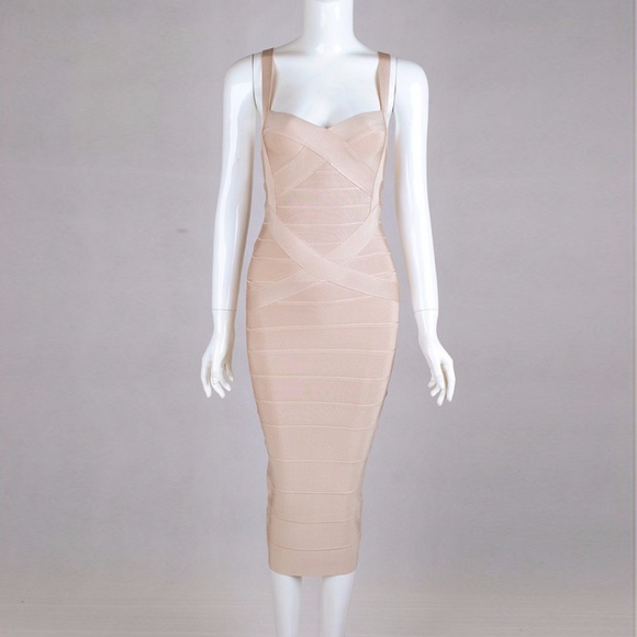 Champagne Bodycon Bandage Midi Dress - Picture 6 of 6