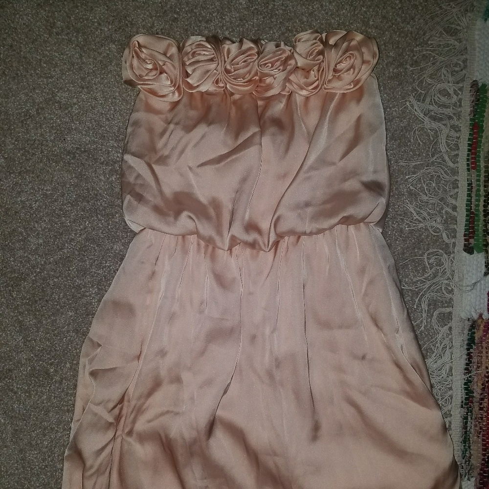 Strapless peach colored dress