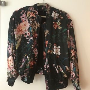 Mango floral silk bomber jacket size XS