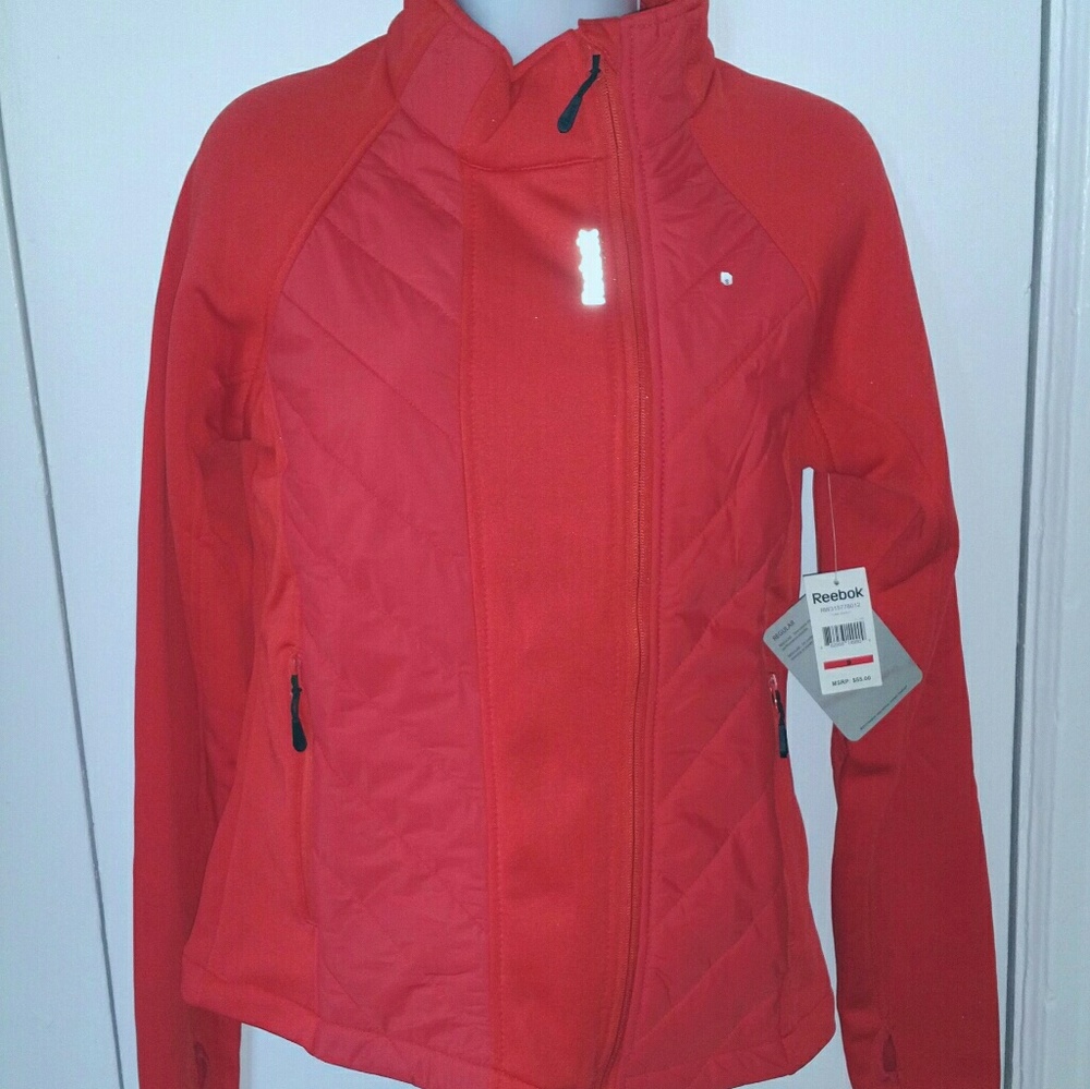REEBOK Red Stretchy Quilted Mock Neck Full Zip Layering Jacket Small NWT