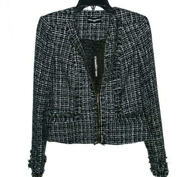 Karl Lagerfeld Paris Tweed Jacket Sz 2 - Picture 2 of 5