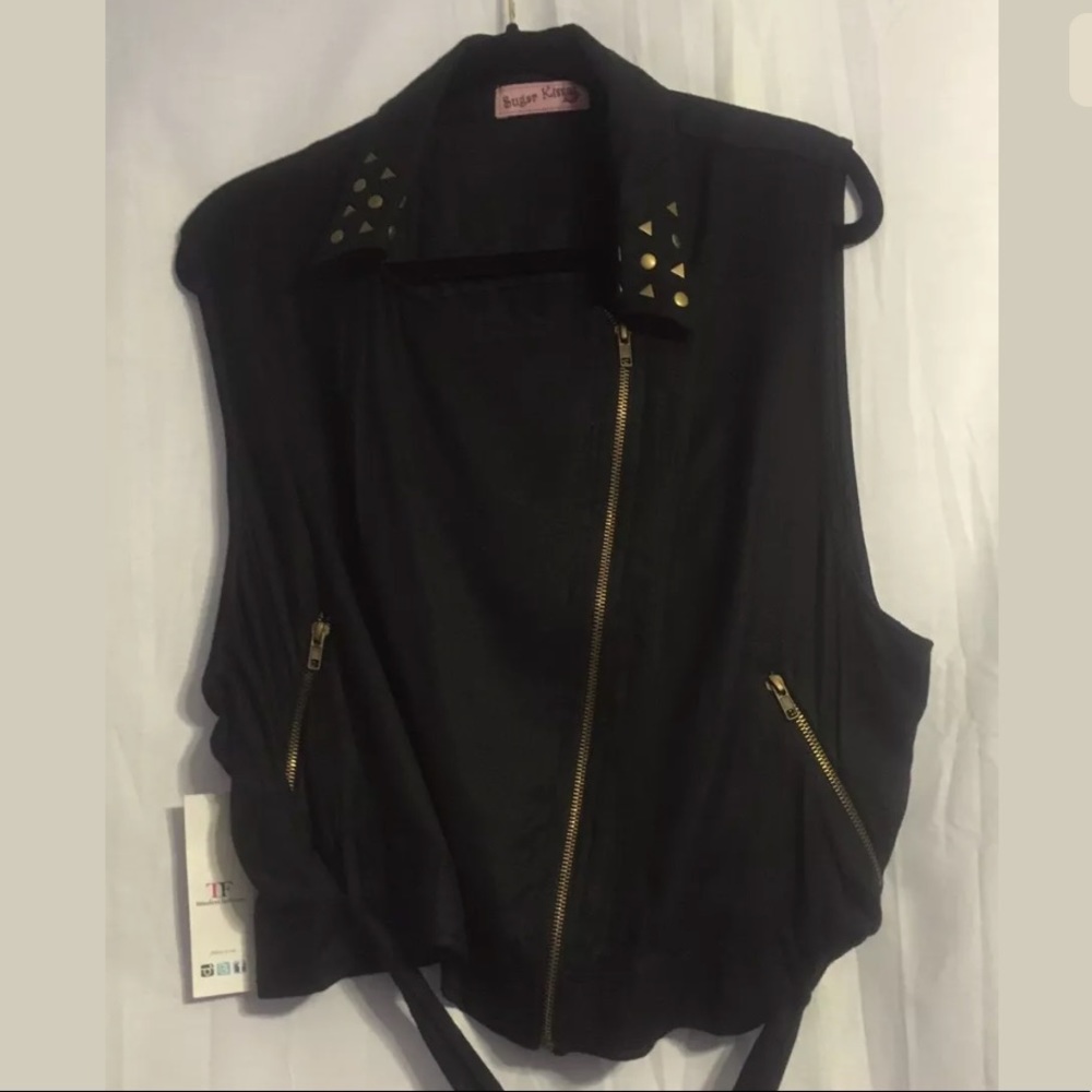 Sugar Kisses Sexy Black Vest Motorcycle Belt Studs