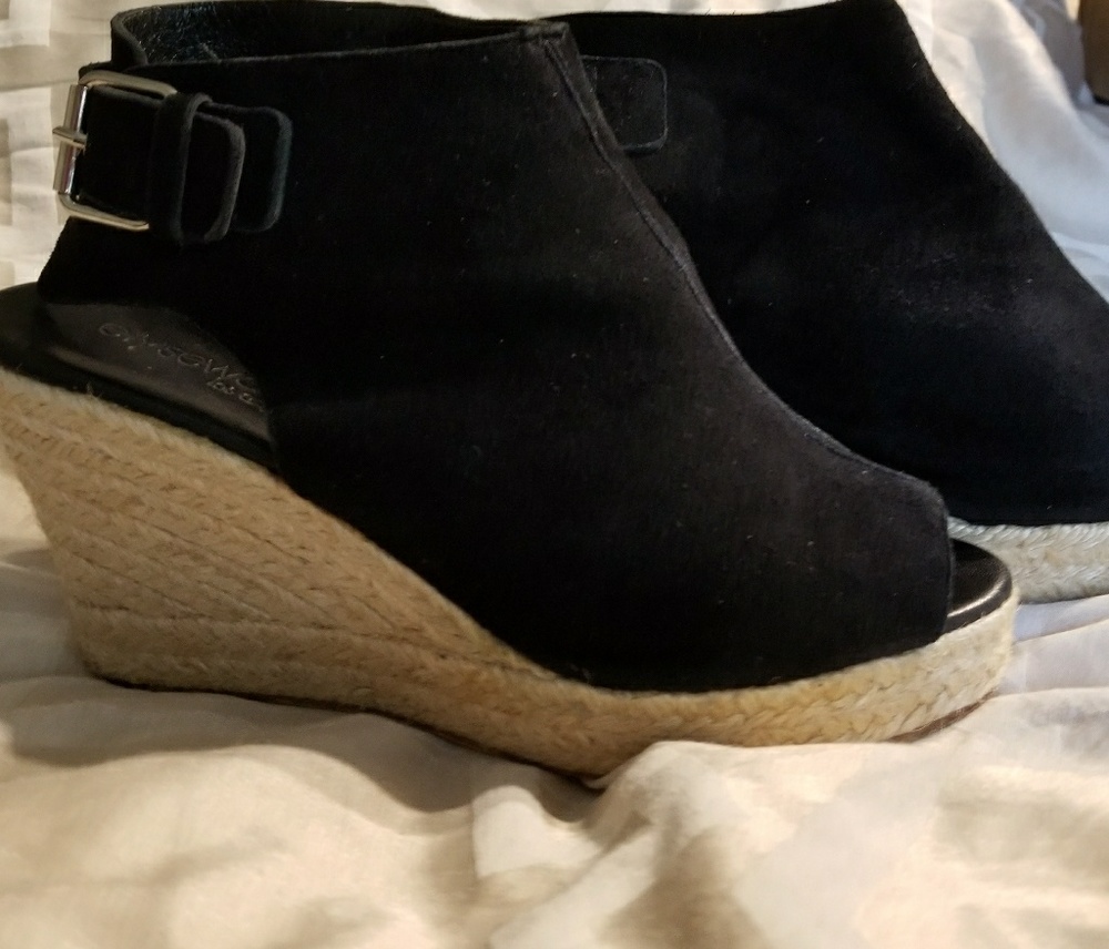 Elyse Walker Black Suede Peep Toe Espadrilles